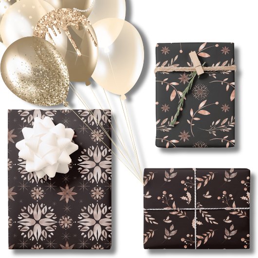 Elegant Modern Black Winter of Holiday Botanical Inpakpapier Vel