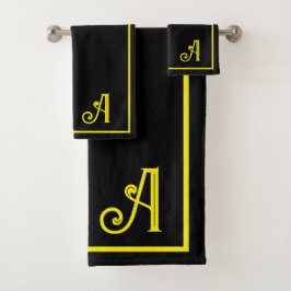 Elegant Modern black &yellow Monogram   Bad Handdoek