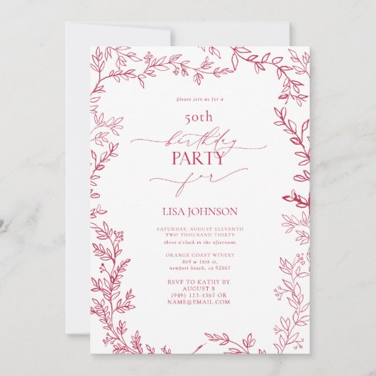 Elegant Modern Blad Levendige Magenta 50ste Verjaa Kaart (Voorkant)