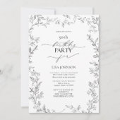 Elegant Modern Blad Zwart & Wit 50ste verjaardag Kaart (Voorkant)