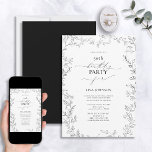Elegant Modern Blad Zwart & Wit 50ste verjaardag Kaart<br><div class="desc">Vier een bijzondere mijlpaal met onze Elegant Modern Leaf Black & White 50th Birthday Invitation. Deze mooie, verfijnde uitnodiging geeft vibes van genade en klasse af - perfect voor de grote 5-0! In een klassieke zwart-witte kleur prachtig geaccentueerd door een met de hand getekende bladrand, is het zeker om indruk...</div>