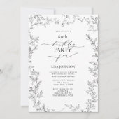 Elegant Modern Blad Zwart & Wit 60ste verjaardag Kaart (Voorkant)