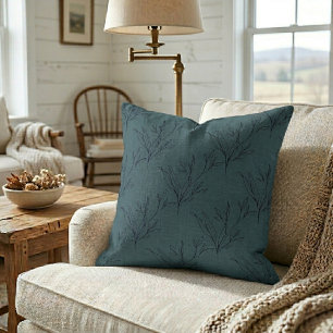 Elegant Modern Bladpatroon Op Donker Teal Kussen