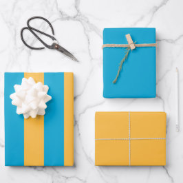 Elegant, modern blauw en geel cadeauverpakkings pa inpakpapier vel
