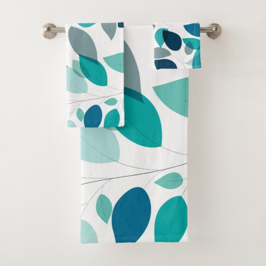 Elegant modern blauw en groen blad patroon | bad handdoek (Insitu)