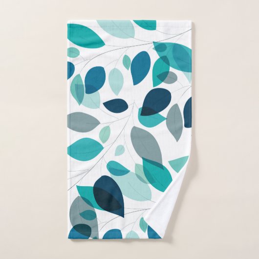 Elegant modern blauw en groen blad patroon | bad handdoek (Handdoek)