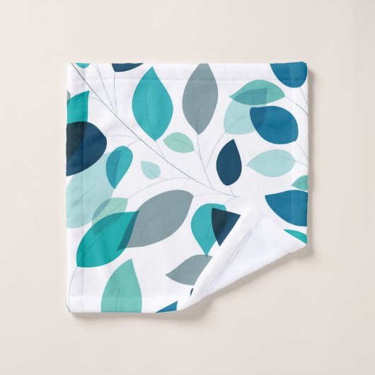 Elegant modern blauw en groen blad patroon | bad handdoek (Wasdoekje)