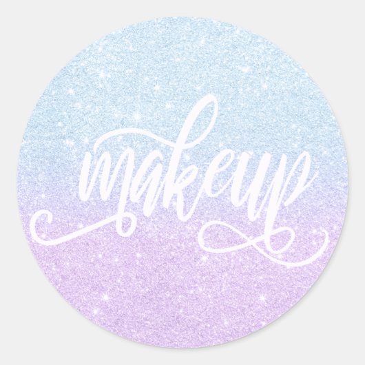 Elegant modern blauw en paarse glitter make-up ronde sticker (Voorkant)