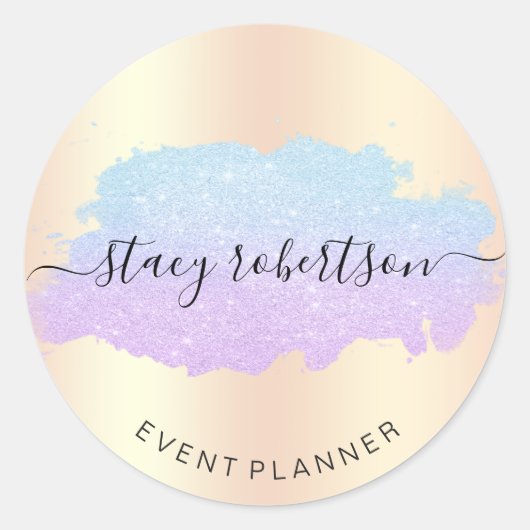 Elegant modern blauw- en paarse glitterplanner ronde sticker (Voorkant)