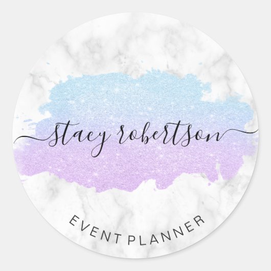 Elegant modern blauw- en paarse glitterplanner ronde sticker (Voorkant)