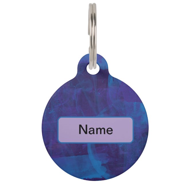 Elegant modern blauw en Paarse Splatter schilderij Huisdierpenning (Voorkant)