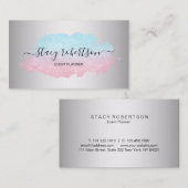 Elegant modern blauw- en roos goudglitter-planner visitekaartje (Voorkant / Achterkant)