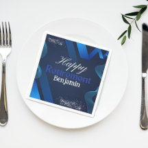 Elegant Modern Blauw en Wit Gelukkig Pensioen