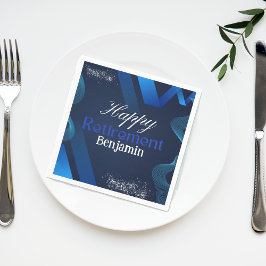 Elegant Modern Blauw en Wit Gelukkig Pensioen Servet