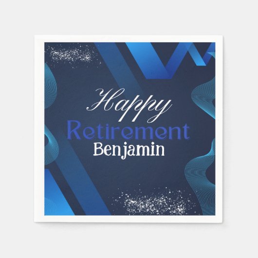 Elegant Modern Blauw en Wit Gelukkig Pensioen Servet (Voorkant)