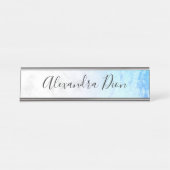 Elegant modern blauw glitter witte marmer bureau naambordje (Voorkant)