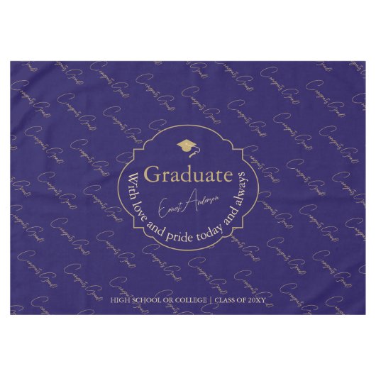 Elegant Modern Blauw Goud Afstuderen Petten Afstud Tafelkleed (Voorkant (Horizontaal))