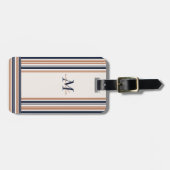 Elegant Modern Blauw Goud Wit Strepen Monogram Bagagelabel (Voorkant horizontaal)