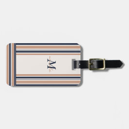 Elegant Modern Blauw Goud Wit Strepen Monogram Bagagelabel