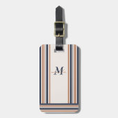Elegant Modern Blauw Goud Wit Strepen Monogram Bagagelabel (Voorkant verticaal)