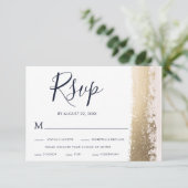 Elegant, modern, blauw, goudbruin RSVP-Kaart RSVP Kaartje (Staand voorkant)
