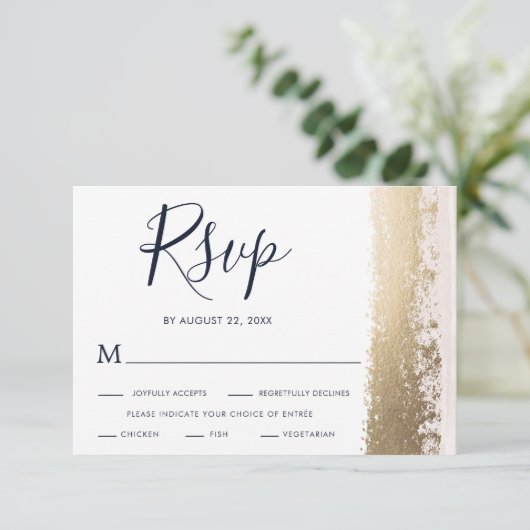 Elegant, modern, blauw, goudbruin RSVP-Kaart RSVP Kaartje (Staand voorkant)