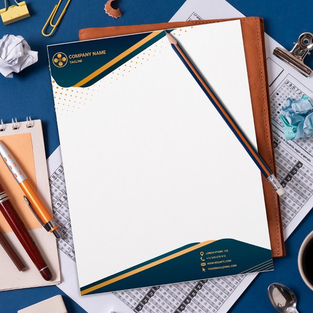 Elegant modern blauw & gouden sjabloon briefhoofd (Creator heeft geüpload)