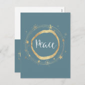 Elegant modern blauw-goudster voor vrede feestdagenkaart (Voorkant / Achterkant)