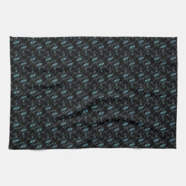 Elegant modern blauw harten en sleutels patroon | theedoek