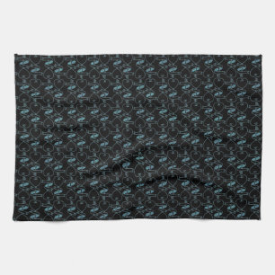 Elegant modern blauw harten en sleutels patroon theedoek