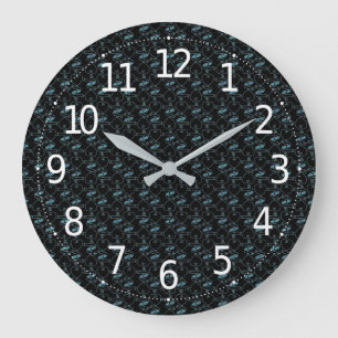 Elegant Modern Blauw Hartjes en Sleutels Patroon   Grote Klok