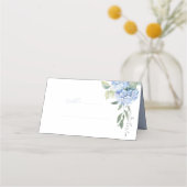 Elegant Modern Blauw Hydrangea Trouwtafel Plaatskaartje (Voorkant)
