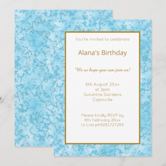 ELEGANT MODERN BLAUW MARBLE GLITTER SIMPEL KAART (Voorkant / Achterkant)