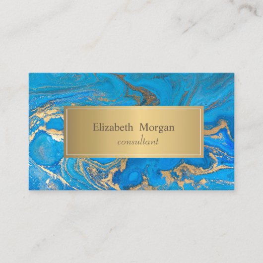 Elegant modern blauw marmer Gold Visitekaartje (Voorkant)