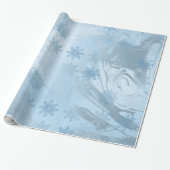 Elegant modern blauw marmer met sneeuwvlokken kers cadeaupapier (Uitgerold)