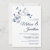 Elegant modern blauw orchideeën bruiloft wit kaart (Voorkant)