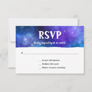 Elegant Modern Blauw Paarse Galaxy Bat Bar Mitzvah RSVP Kaartje