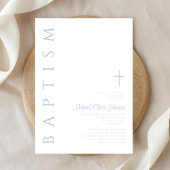 Elegant Modern Blauw Script Cross Boy Doop Kaart