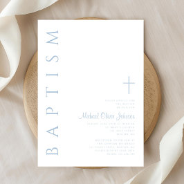 Elegant Modern Blauw Script Cross Boy Doop Kaart