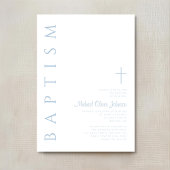 Elegant Modern Blauw Script Cross Boy Doop Kaart