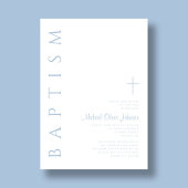 Elegant Modern Blauw Script Cross Boy Doop Kaart