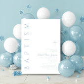 Elegant Modern Blauw Script Cross Boy Doop Kaart