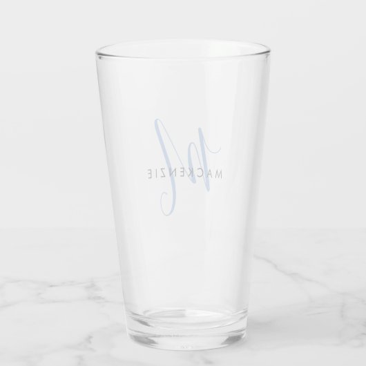 Elegant modern blauw Script-monogram Glas (Achterkant)