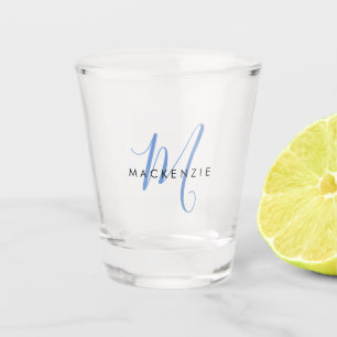Elegant modern blauw Script-monogram Shot Glas