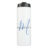 Elegant modern blauw Script-monogram Thermosbeker (Voorkant)