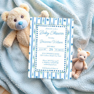 Elegant modern blauw strepen baby shower kaart