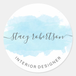 Elegant modern blauw waterverf interieurontwerper ronde sticker