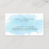 Elegant modern blauw waterverf interieurontwerper visitekaartje (Achterkant)