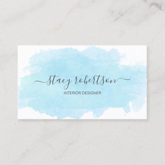 Elegant modern blauw waterverf interieurontwerper visitekaartje (Voorkant)