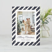 Elegant Modern Blauw Wit Foto Vrolijk Kerstfeest Feestdagenkaart (Staand voorkant)